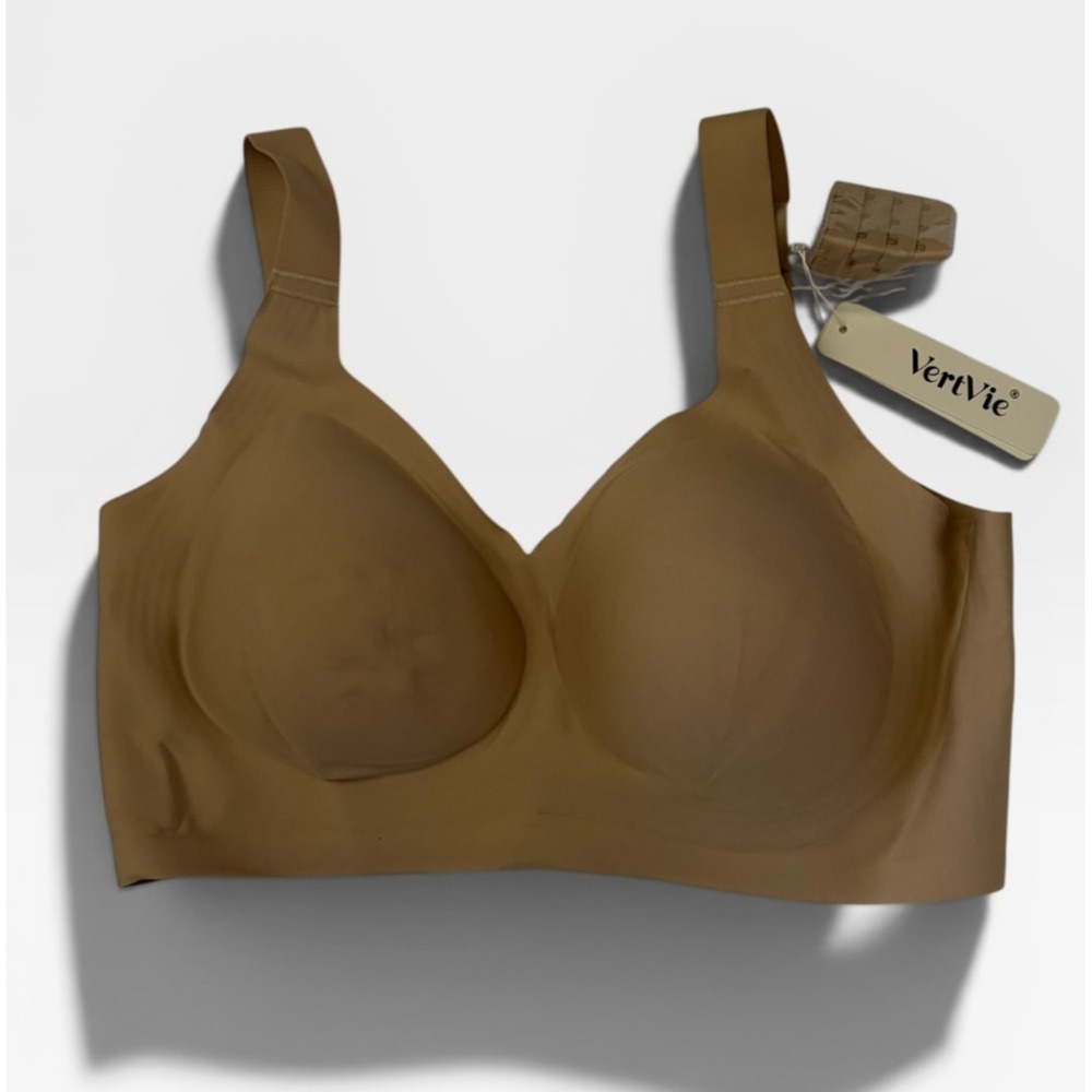 VertVie Tan Seamless Wireless T-Shirt Bra Size 40B Nude Smooth Comfort Hook Back